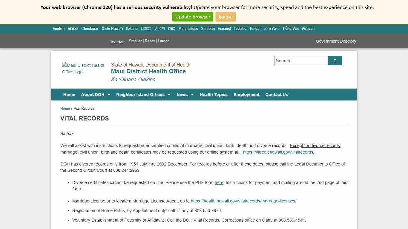 Maui District Health Office Vital Records