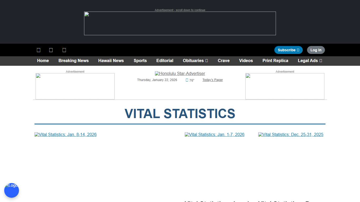 Hawaii Vital Statistics Honolulu Star-Advertiser